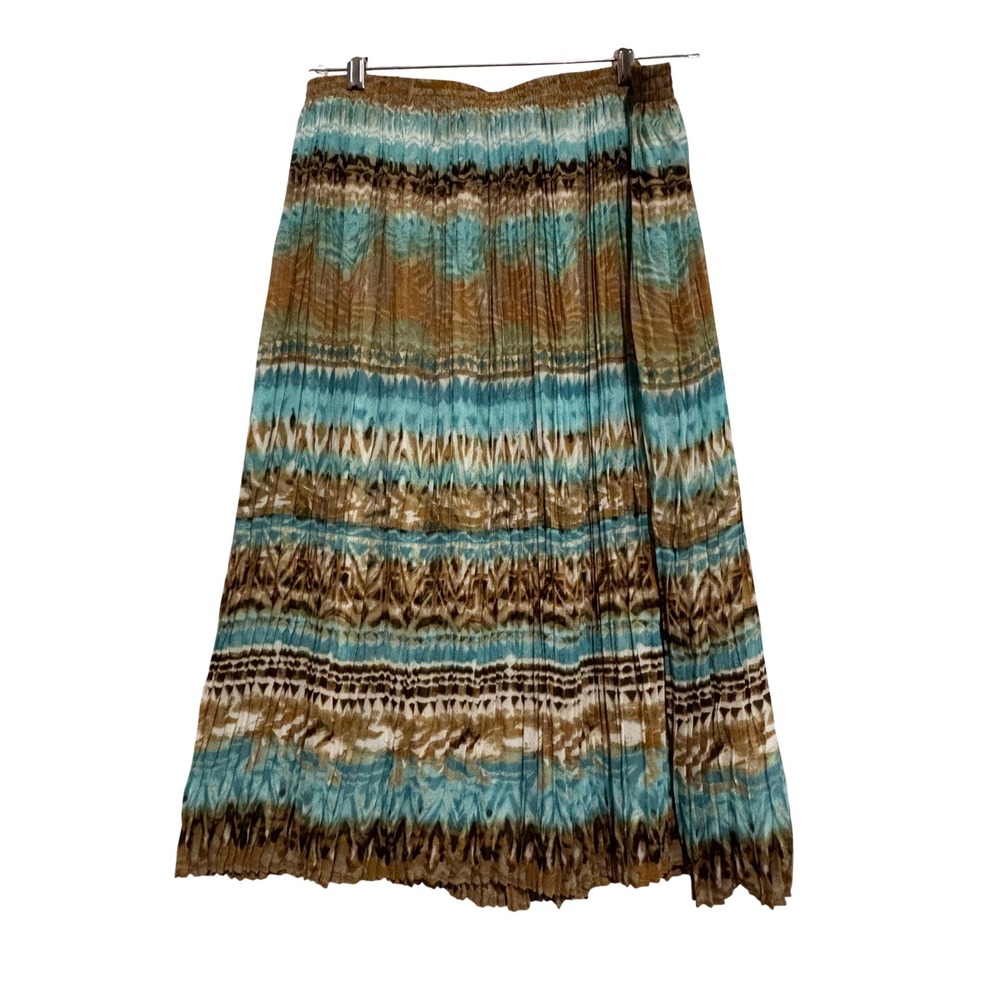 Alfred Dunner Sz 18 Pleated Midi Skirt Blue Brown Abstract boho earthy hippie